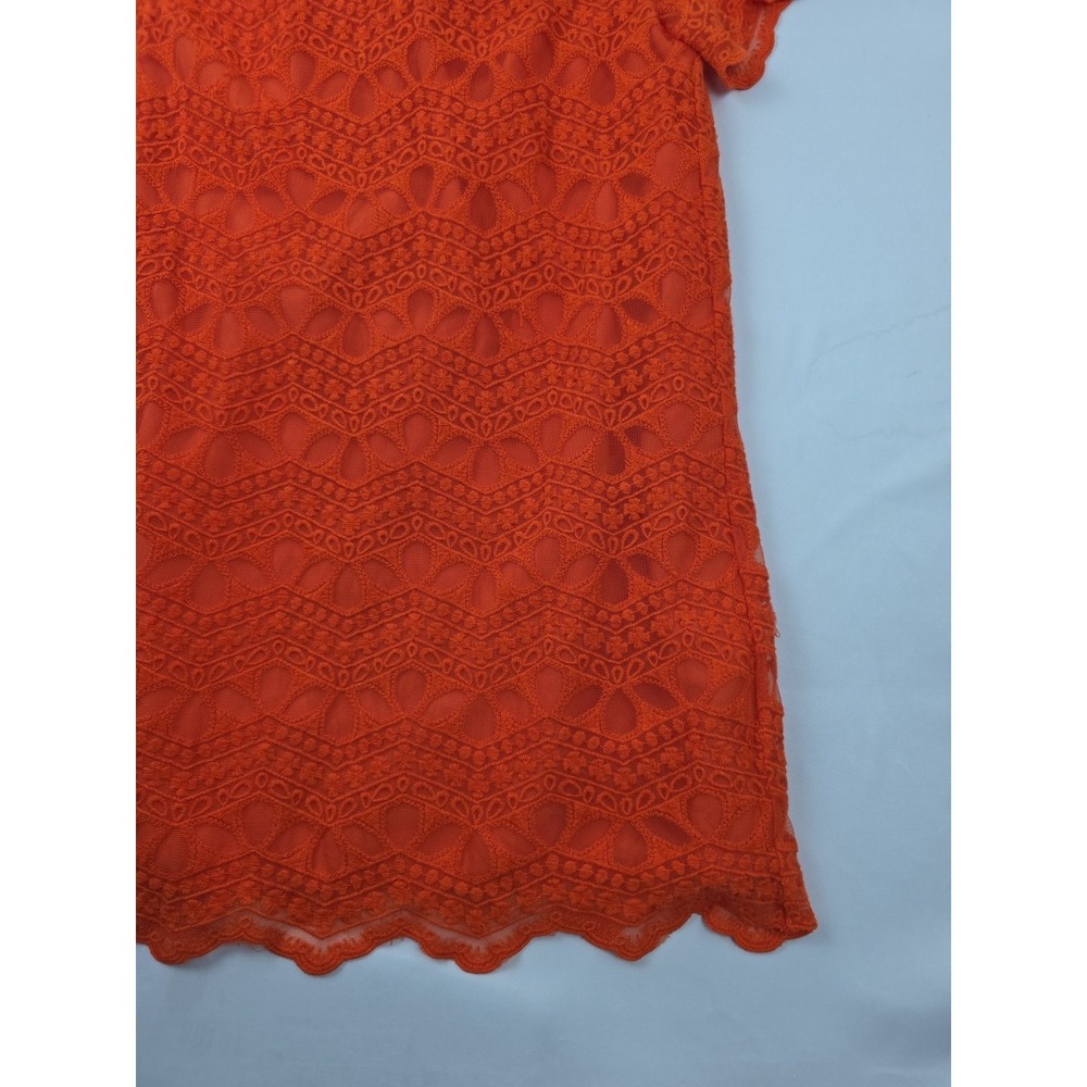 ZARA Bright Orange Crochet Lace Short Sleeve Sheath Dress Size XL - Picture 4 of 15